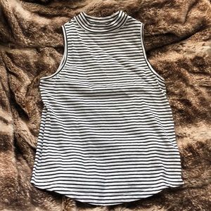 Black and white striped high neck tank